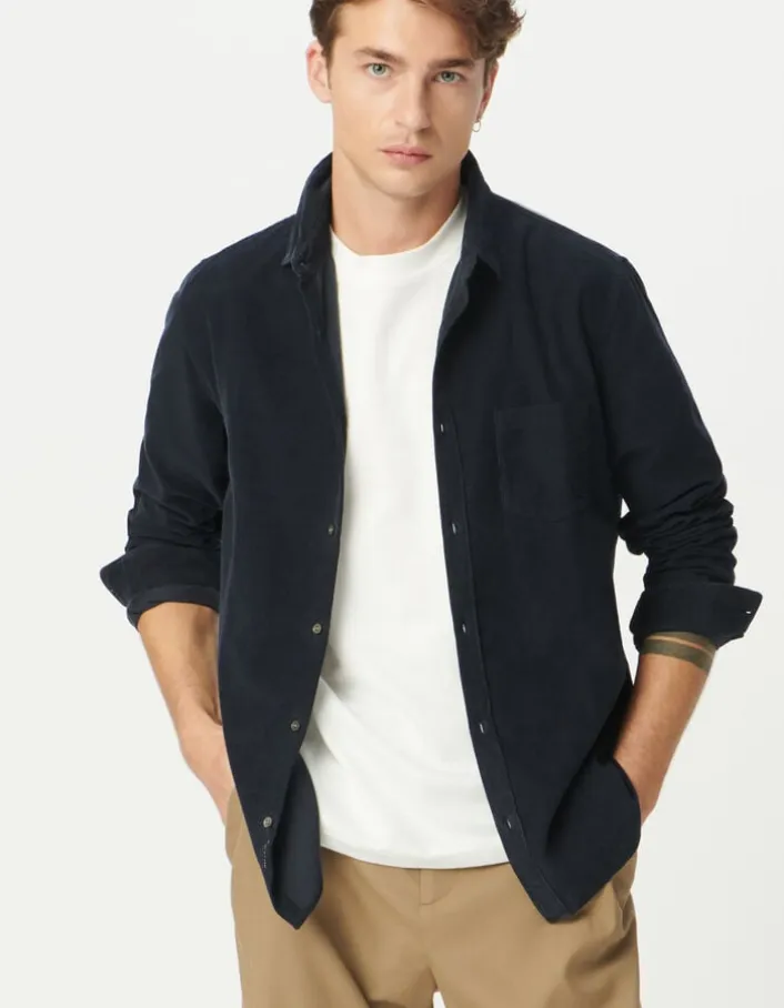 Chemise regular marine coton bio velours milleraies Homme
