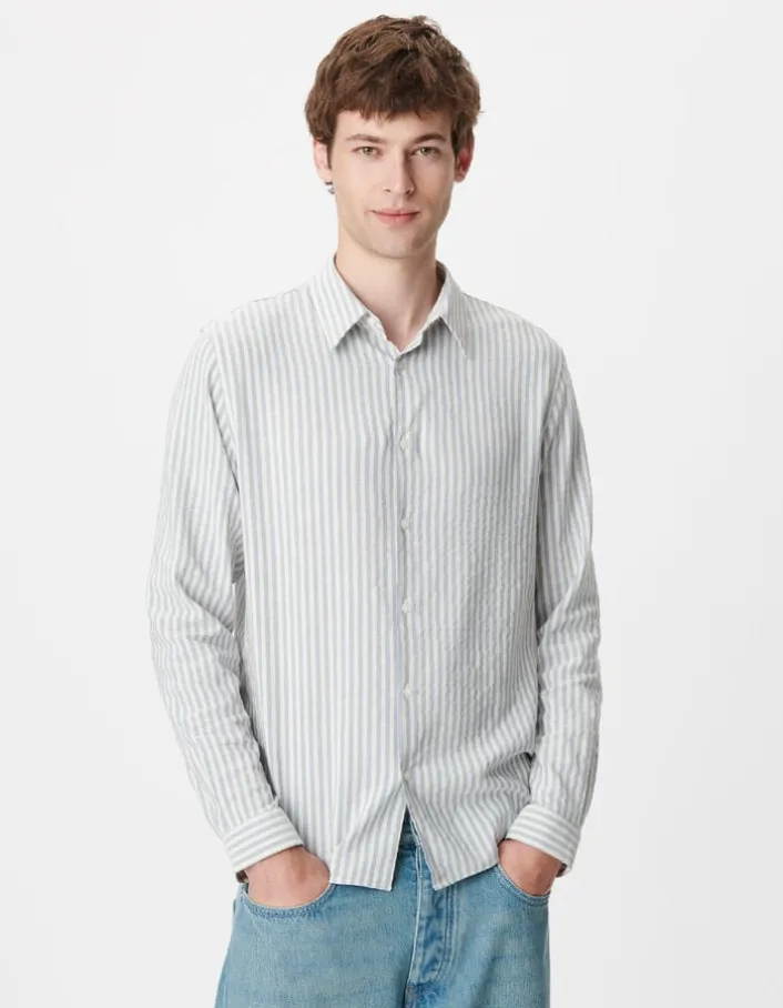 Chemise regular rayures bleues manches longues Homme