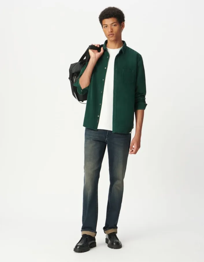Chemise regular verte coton bio velours milleraies Homme