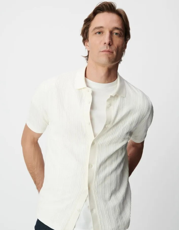 Chemise SLIM blanc cassé maille jeux de rayures Homme