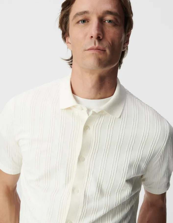 Chemise SLIM blanc cassé maille jeux de rayures Homme
