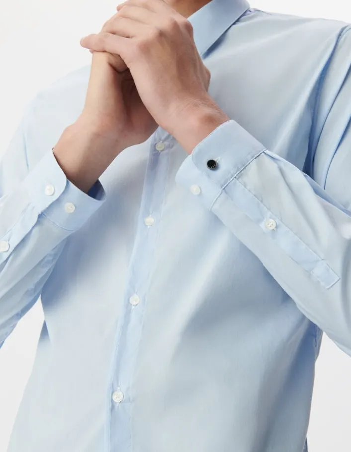 Chemise SLIM bleu ciel à fines rayures Homme