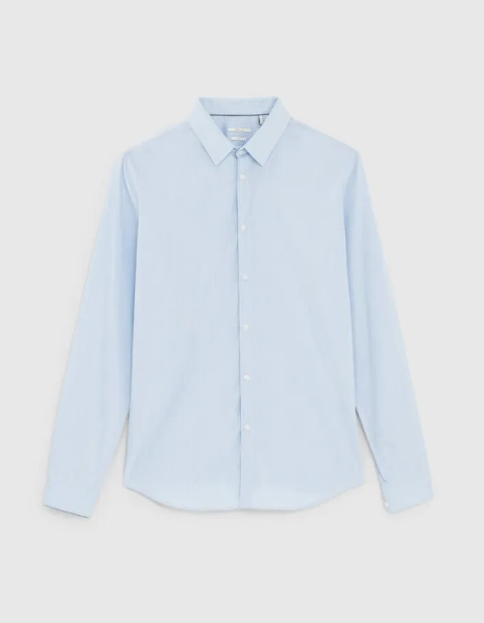 Chemise SLIM bleu ciel à fines rayures Homme