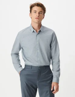 Chemise slim bleue imprimé minimaliste Homme