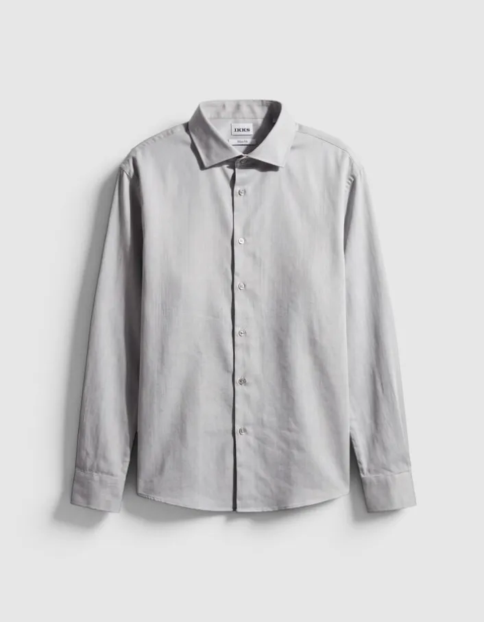 Chemise slim grise motif fines rayures Homme