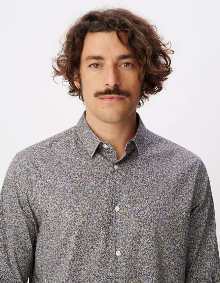 Chemise slim marine imprimé fleurs Homme