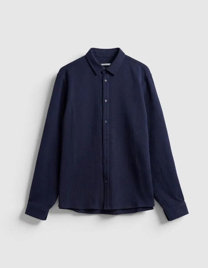 Chemise slim marine seersucker DRY FAST Homme