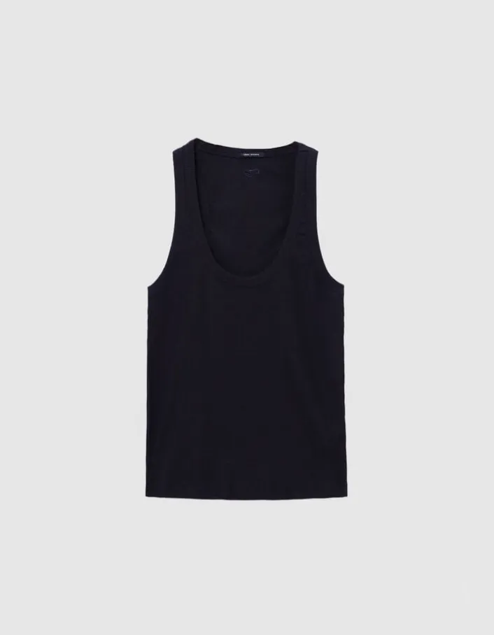 Débardeur noir maille côtelée chevrons brodés dos Femme
