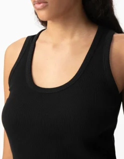 Débardeur noir maille côtelée chevrons brodés dos Femme
