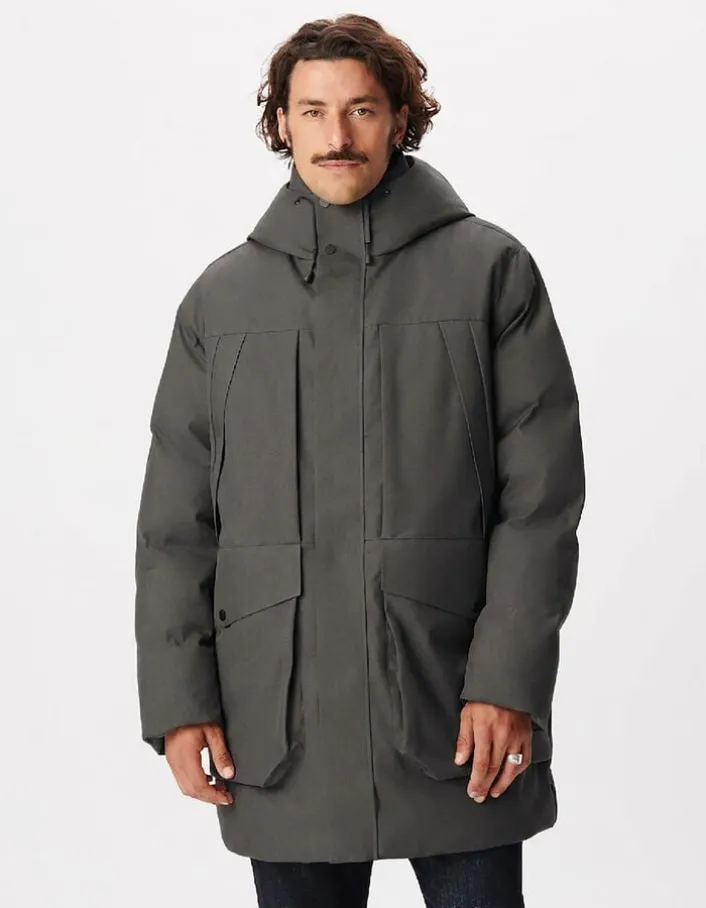 Doudoune longue grise à capuche WATERPROOF Homme
