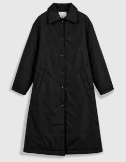 Doudoune longue noire col chemise Femme