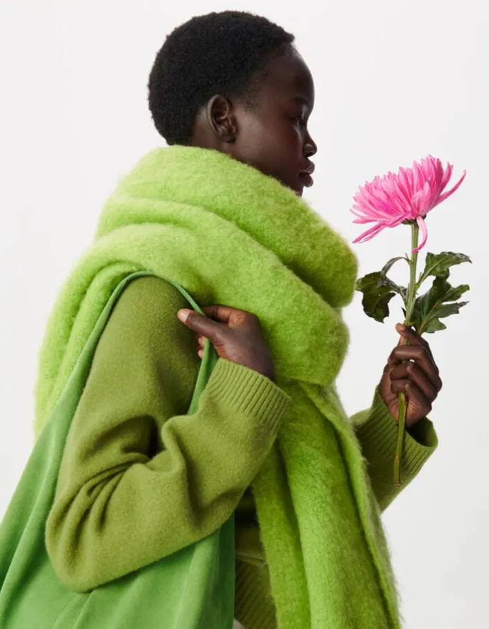 Echarpe verte fluffy à franges Femme