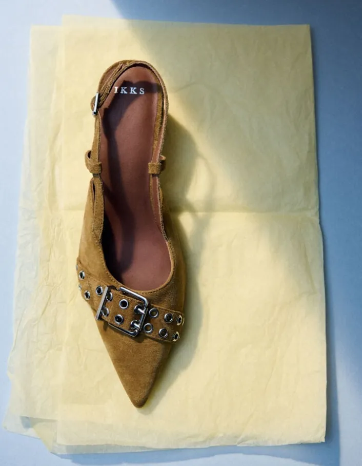 Escarpins slingback camel cuir velours Femme