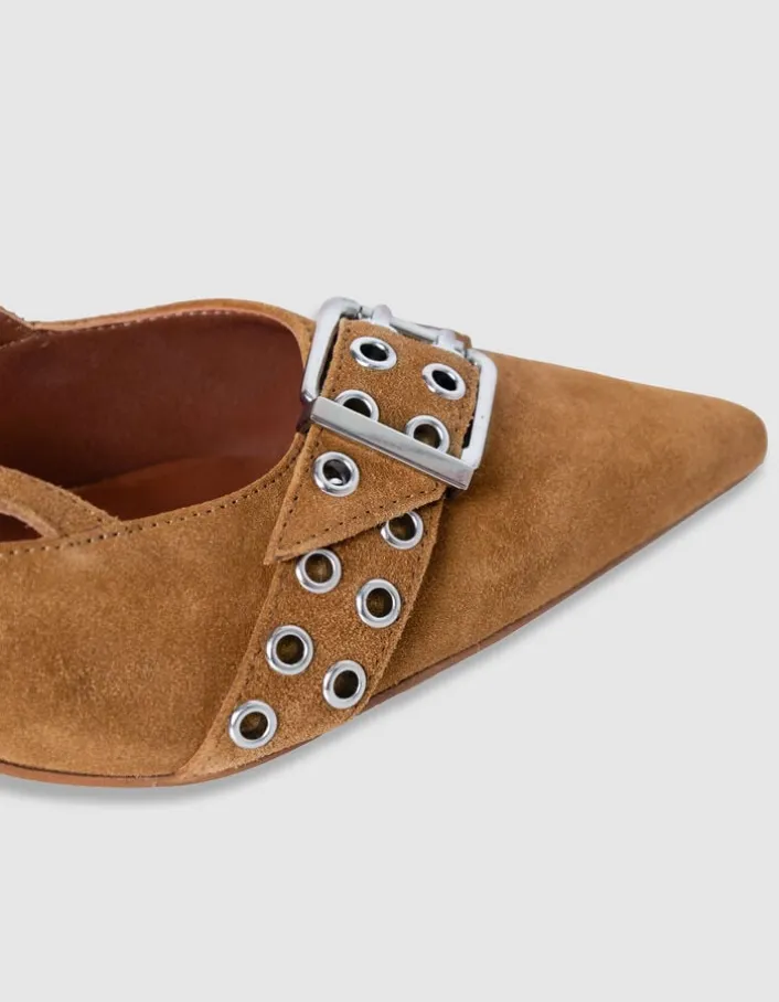 Escarpins slingback camel cuir velours Femme