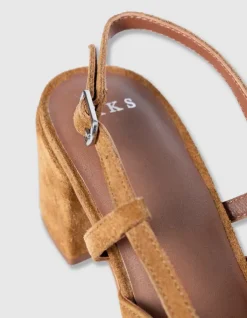 Escarpins slingback camel cuir velours Femme