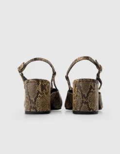Escarpins slingback marron cuir effet python Femme