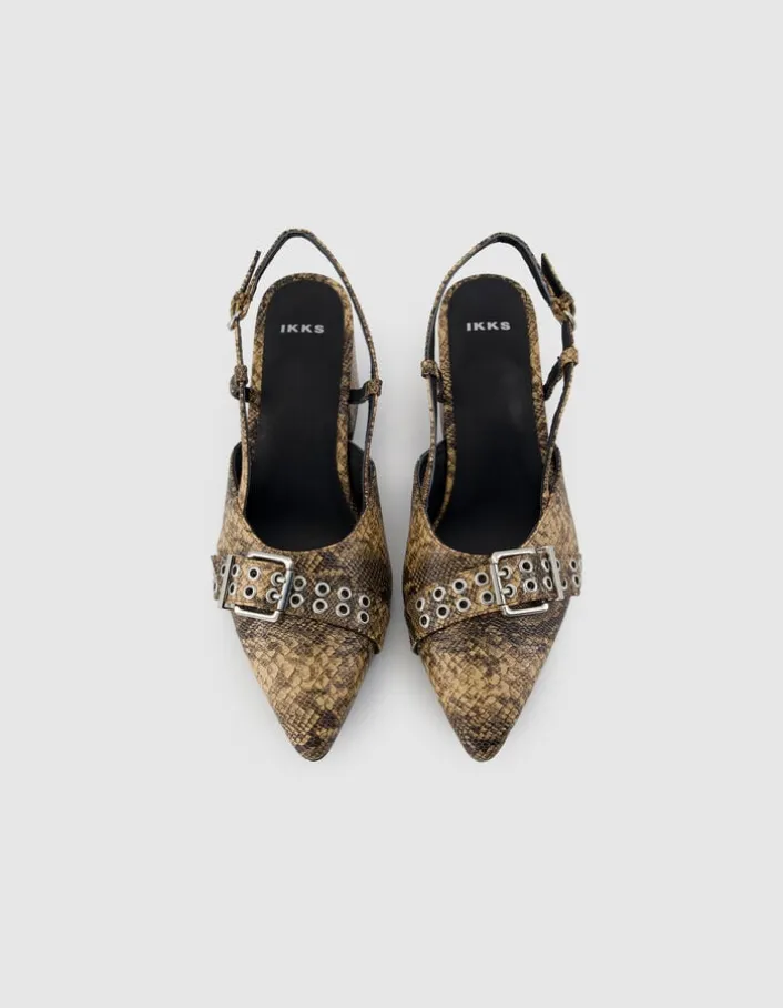 Escarpins slingback marron cuir effet python Femme