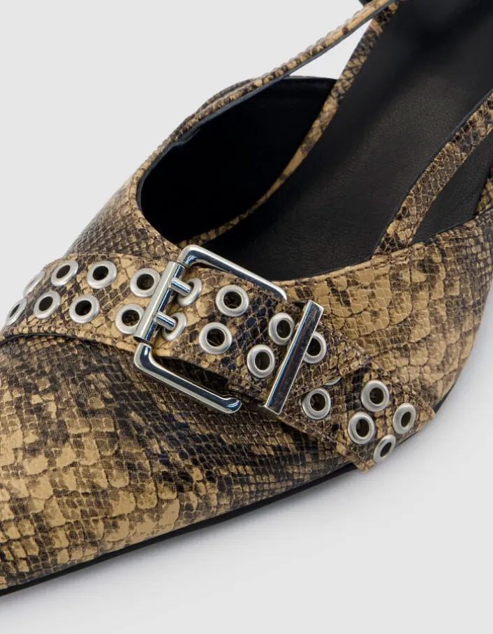 Escarpins slingback marron cuir effet python Femme