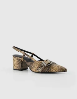 Escarpins slingback marron cuir effet python Femme
