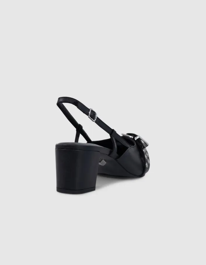 Escarpins slingback noirs cuir boucle oeillets Femme
