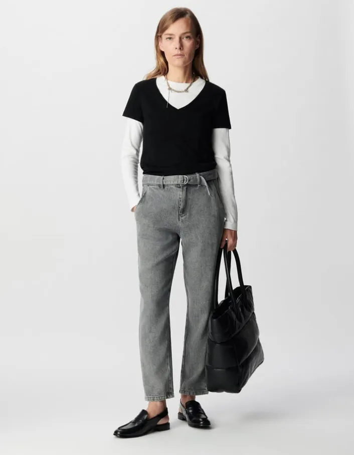 Jean baggy gris Lyocell® cropped Femme
