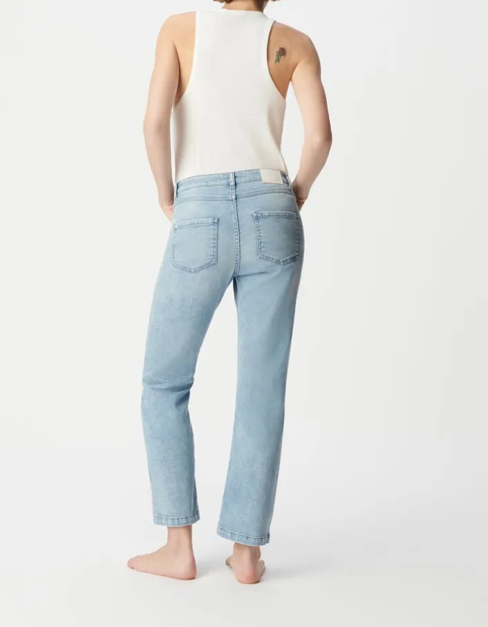 Jean bleu clair cropped boutons apparents powerstretch Femme