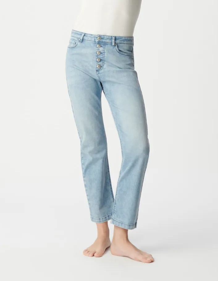 Jean bleu clair cropped boutons apparents powerstretch Femme