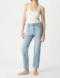 Jean bleu clair cropped boutons apparents powerstretch Femme