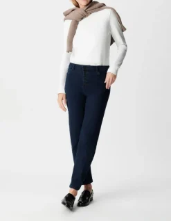 Jean droit bleu foncé powerstretch cropped Femme