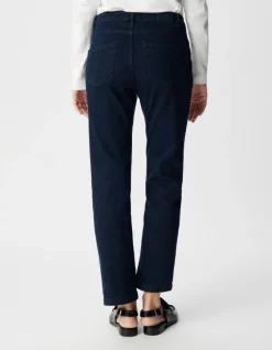 Jean droit bleu foncé powerstretch cropped Femme