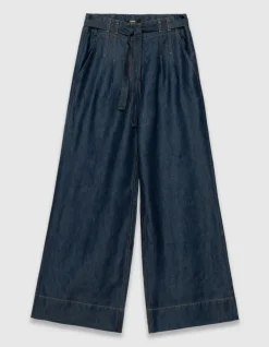 Jean large bleu taille haute ceinturé Femme