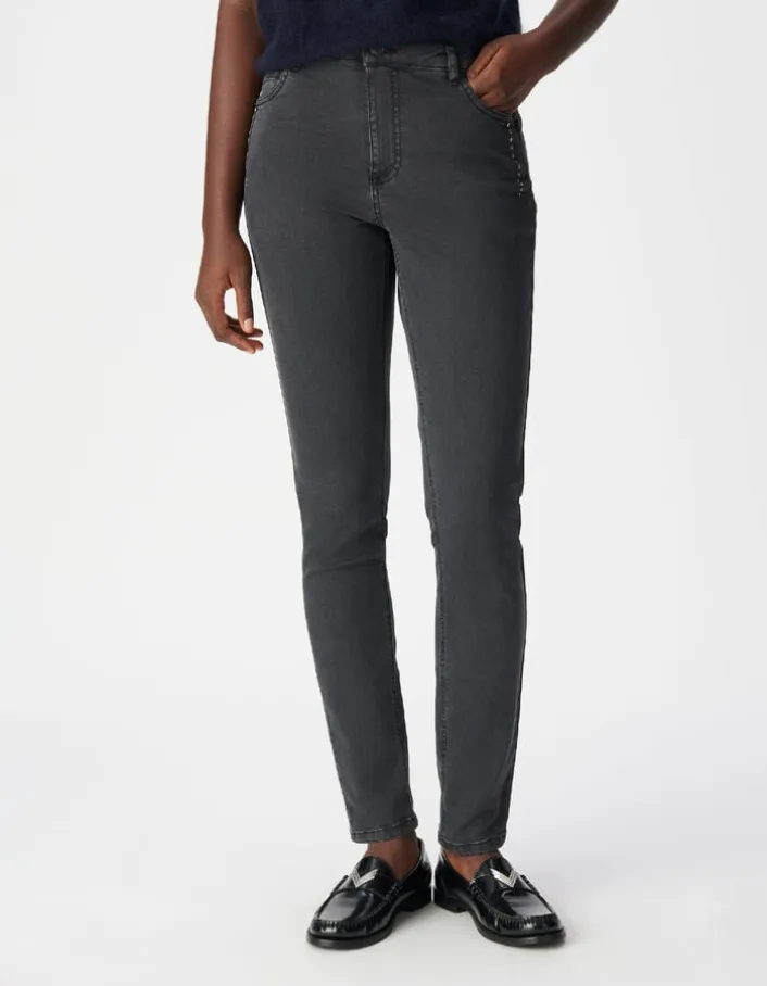 Jean slim gris taille haute détails clous Nina Femme