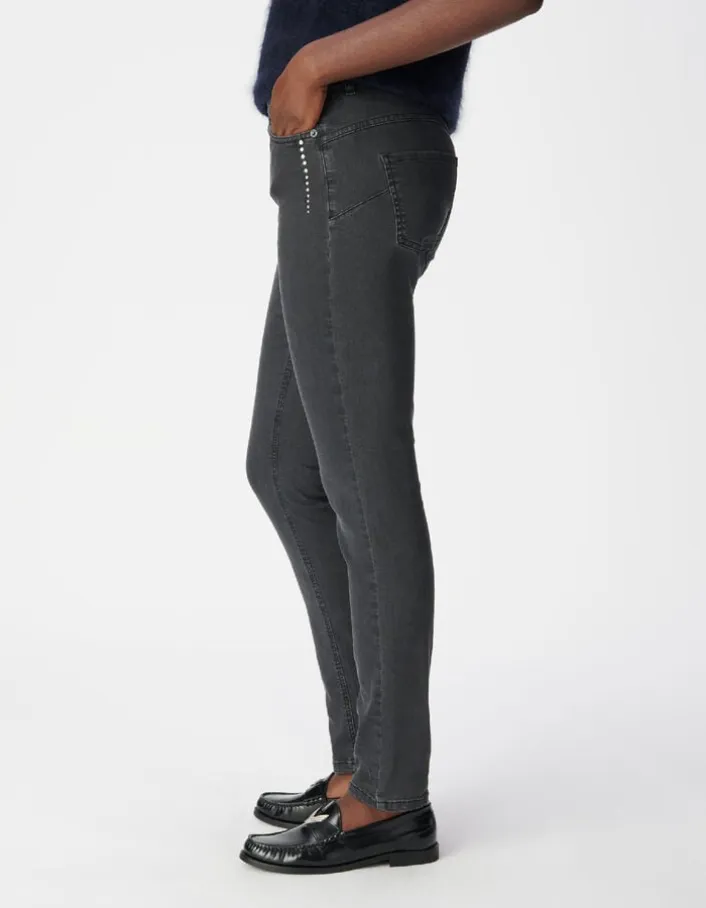 Jean slim gris taille haute détails clous Nina Femme