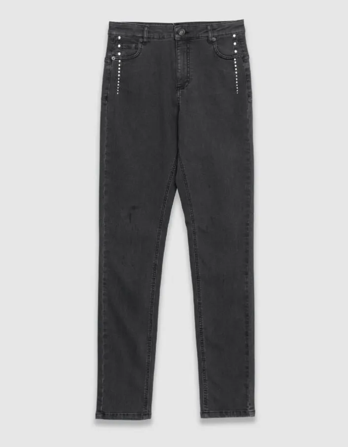 Jean slim gris taille haute détails clous Nina Femme