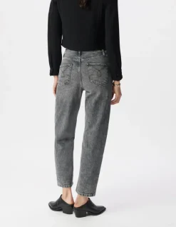 Jean slouchy en coton BCI gris longueur cropped femme