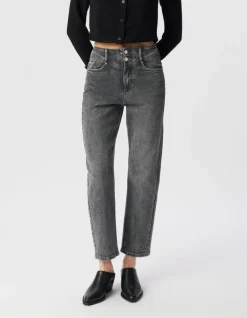 Jean slouchy en coton BCI gris longueur cropped femme