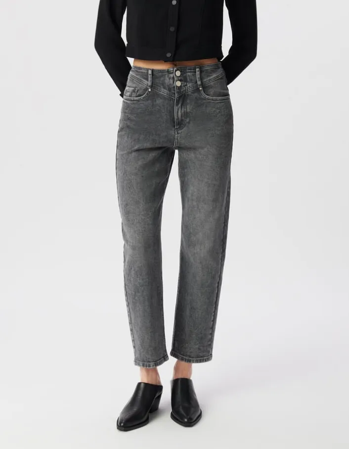 Jean slouchy en coton BCI gris longueur cropped femme
