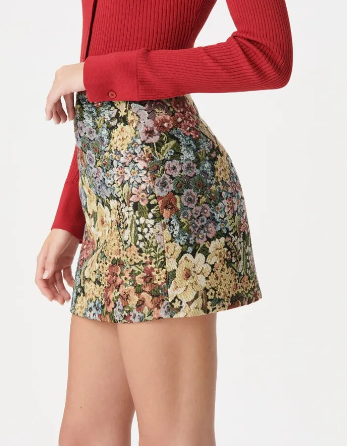 Jupe courte jacquard fleuri Femme