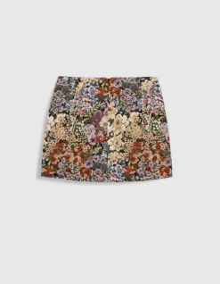 Jupe courte jacquard fleuri Femme