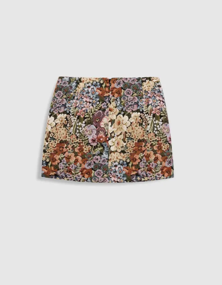 Jupe courte jacquard fleuri Femme