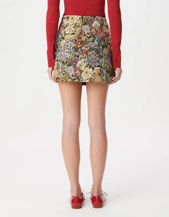 Jupe courte jacquard fleuri Femme