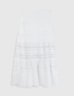 Jupe longue blanche détails dentelle Femme