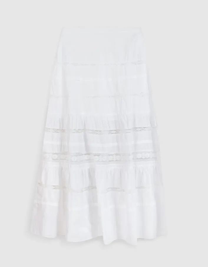 Jupe longue blanche détails dentelle Femme
