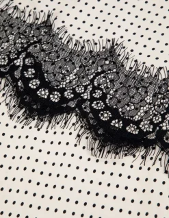 Jupe longue écrue satinée motif pois et dentelle Femme