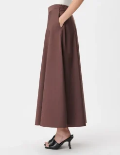 Jupe longue marron en taffetas pour femme