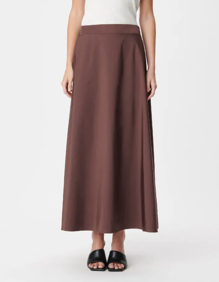 Jupe longue marron en taffetas pour femme