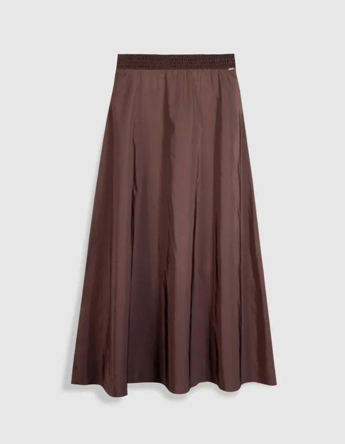 Jupe longue marron en taffetas pour femme
