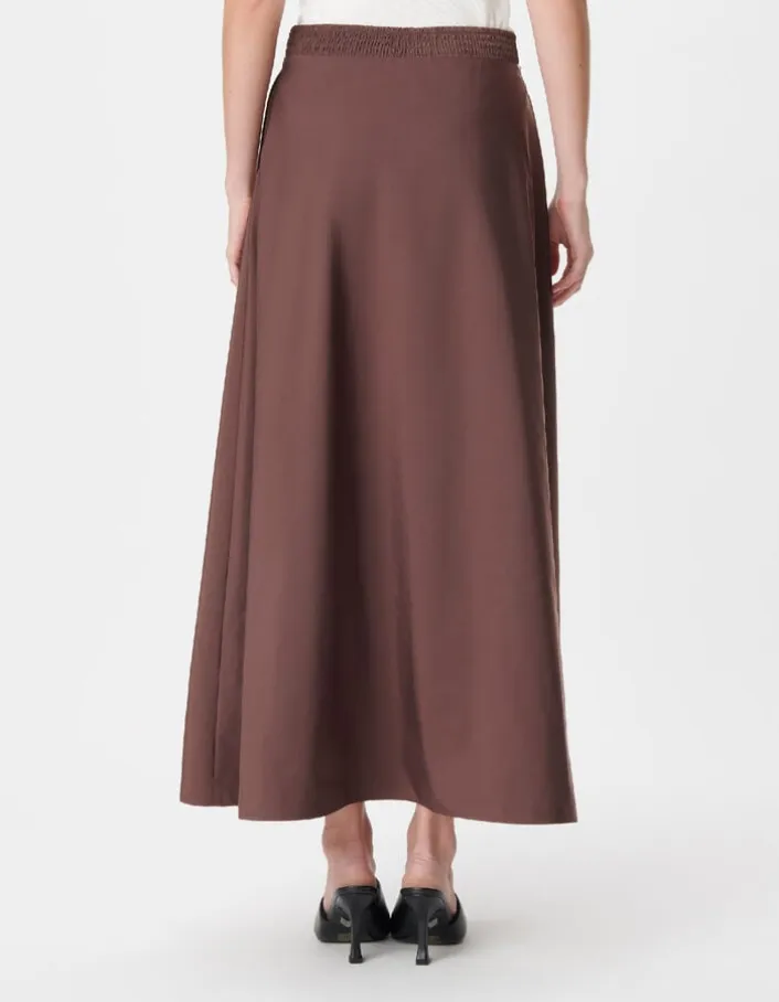 Jupe longue marron en taffetas pour femme