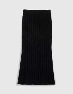 Jupe longue noire tricot ajouré Femme