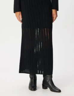 Jupe longue noire tricot ajouré Femme